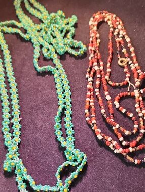 Handmade Kids Beaded Necklace Set - Turquoise Floral & Red Multi